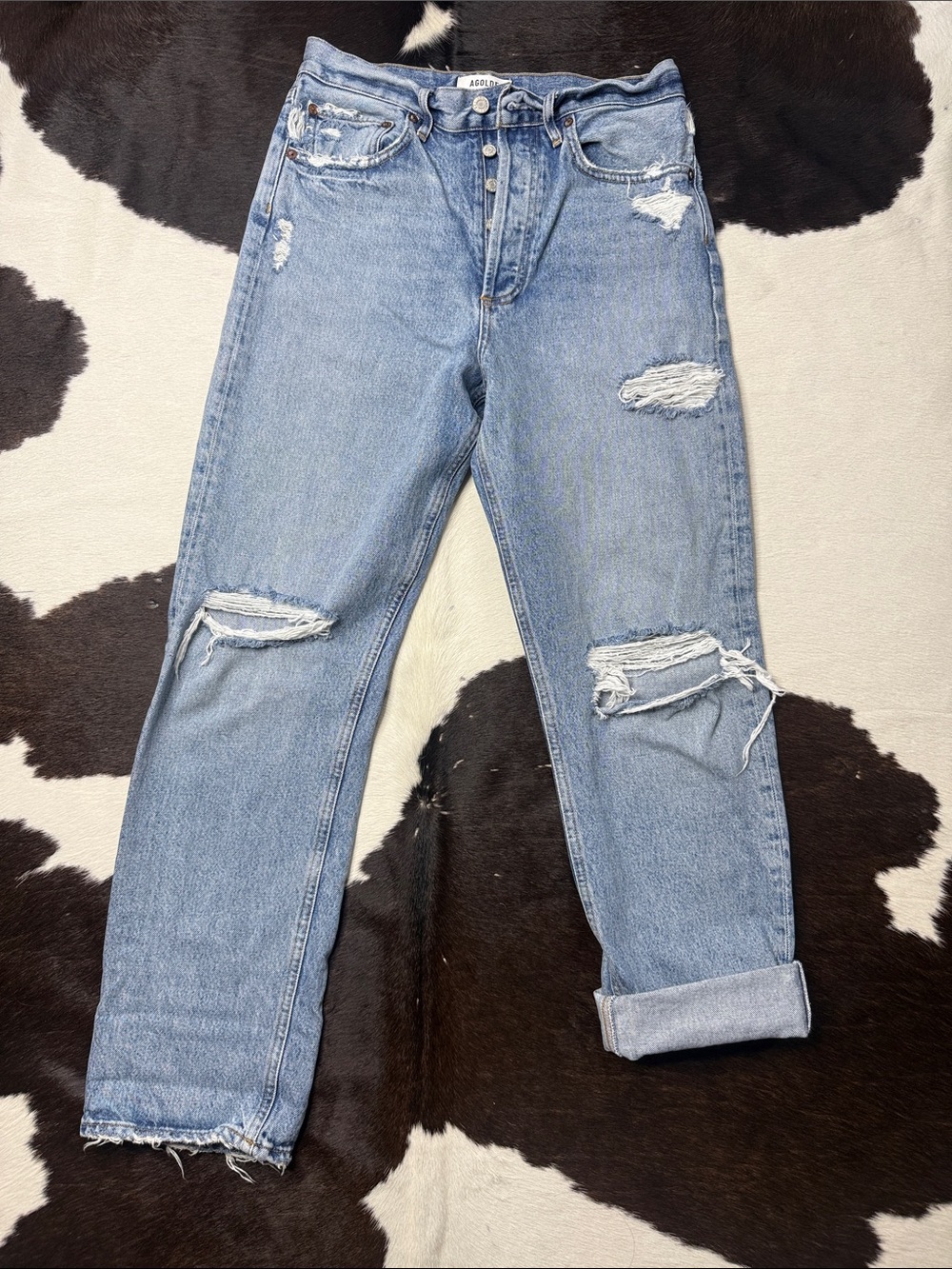 Agolde Light Blue Distressed Boyfriend Jeans